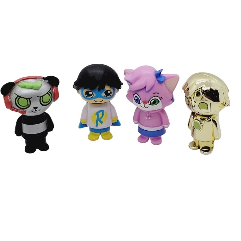 Bonkers Toy Ryans World Lot 4 Mini Figurines 2" Robo Panda Chrome Panda Alpha